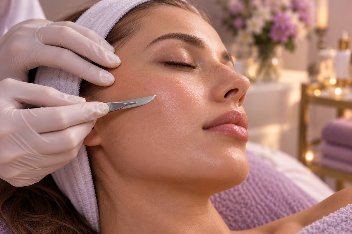 Dermaplaning: feine Klinge entfernt sanft Hautschüppchen und Flaumhärchen